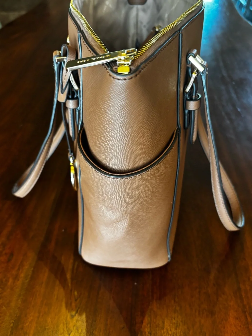 Michael Kors Taupe Saffiano Leather Tote with Gold Hardware
